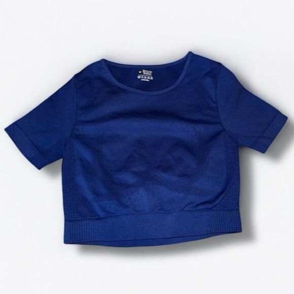 Vibrant Blue Seamless Crop Top | Athleisure Workout Y2K Tee | M NWOT - Picture 2 of 16